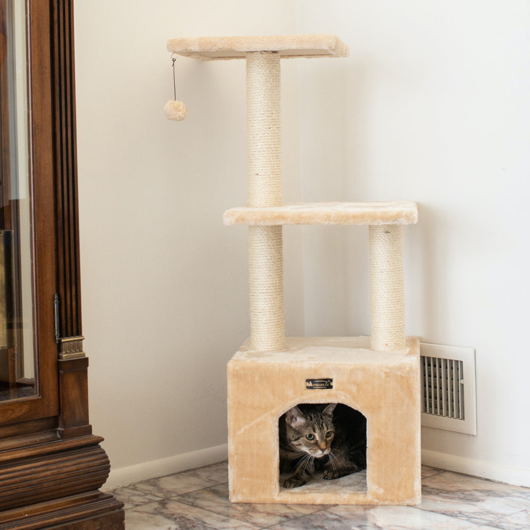 Armarkat Cat Tree A3902 Beige Real Wood 39in Scratching Post Condo Perch Image 4