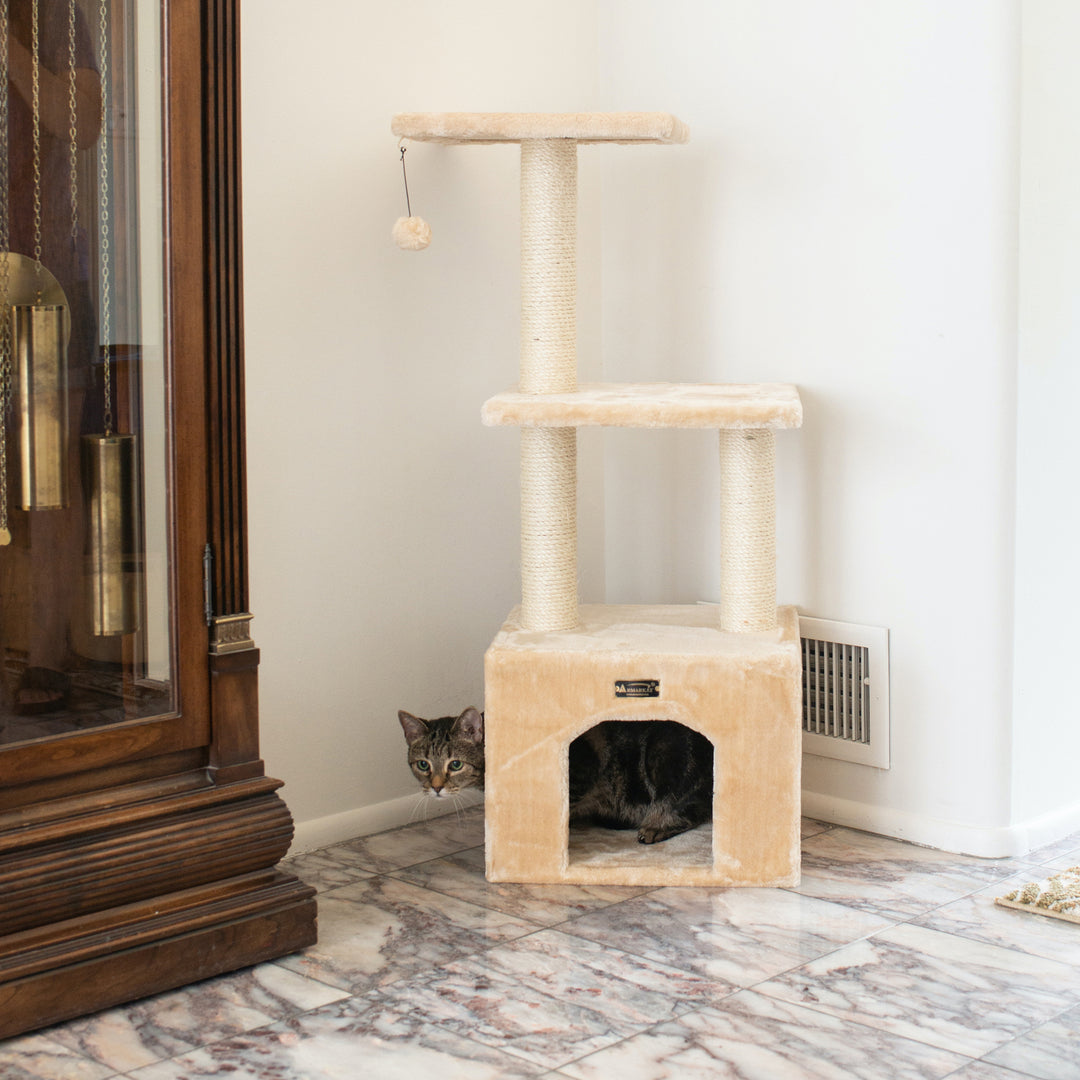 Armarkat Cat Tree A3902 Beige Real Wood 39in Scratching Post Condo Perch Image 6