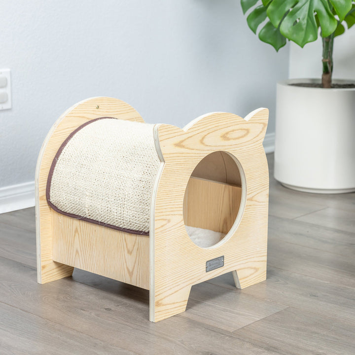 Armarkat S1203 Wood Cat Hideaway Natural Color with Soft Pad 15x15 Inches Image 1