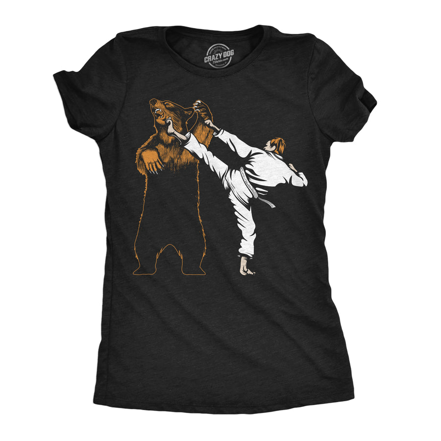 Womens Funny T Shirts Karate Kicked Bear Sarcastic Fighting Graphic Tee Image 1