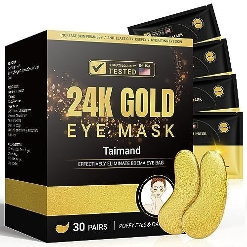 Under Eye Patches(30 Pairs) 24K Gold Under Eye Mask for Puffy Eyes Dark Circle Image 1