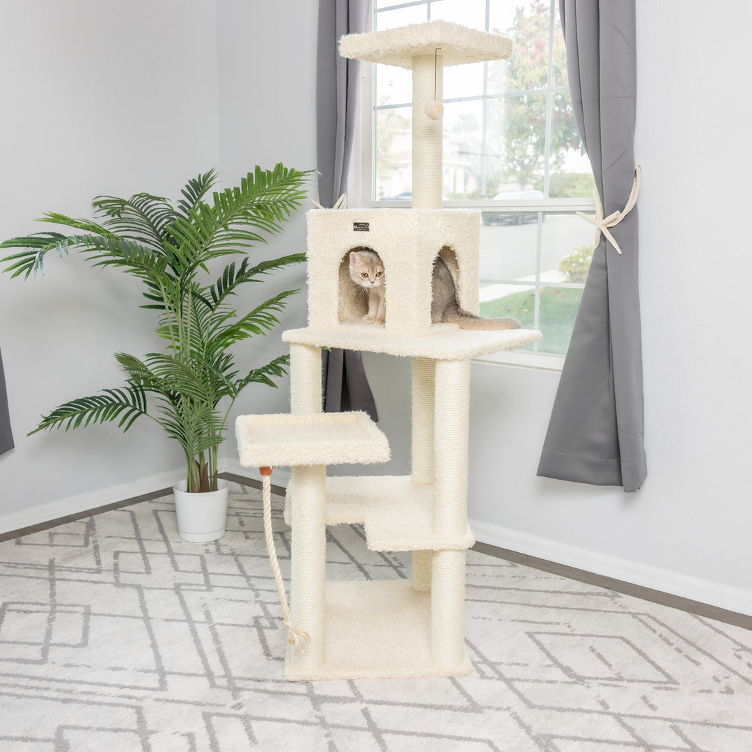 Armarkat A6902 Cat Tree Real Wood Beige 42in with Sisal Rope and Playhouse Image 2