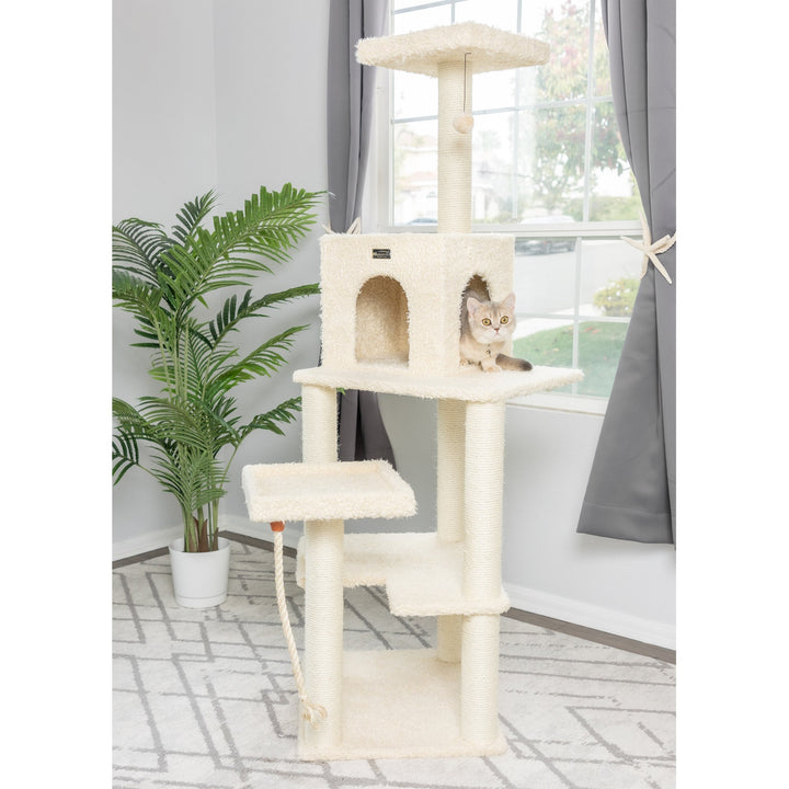 Armarkat A6902 Cat Tree Real Wood Beige 42in with Sisal Rope and Playhouse Image 3