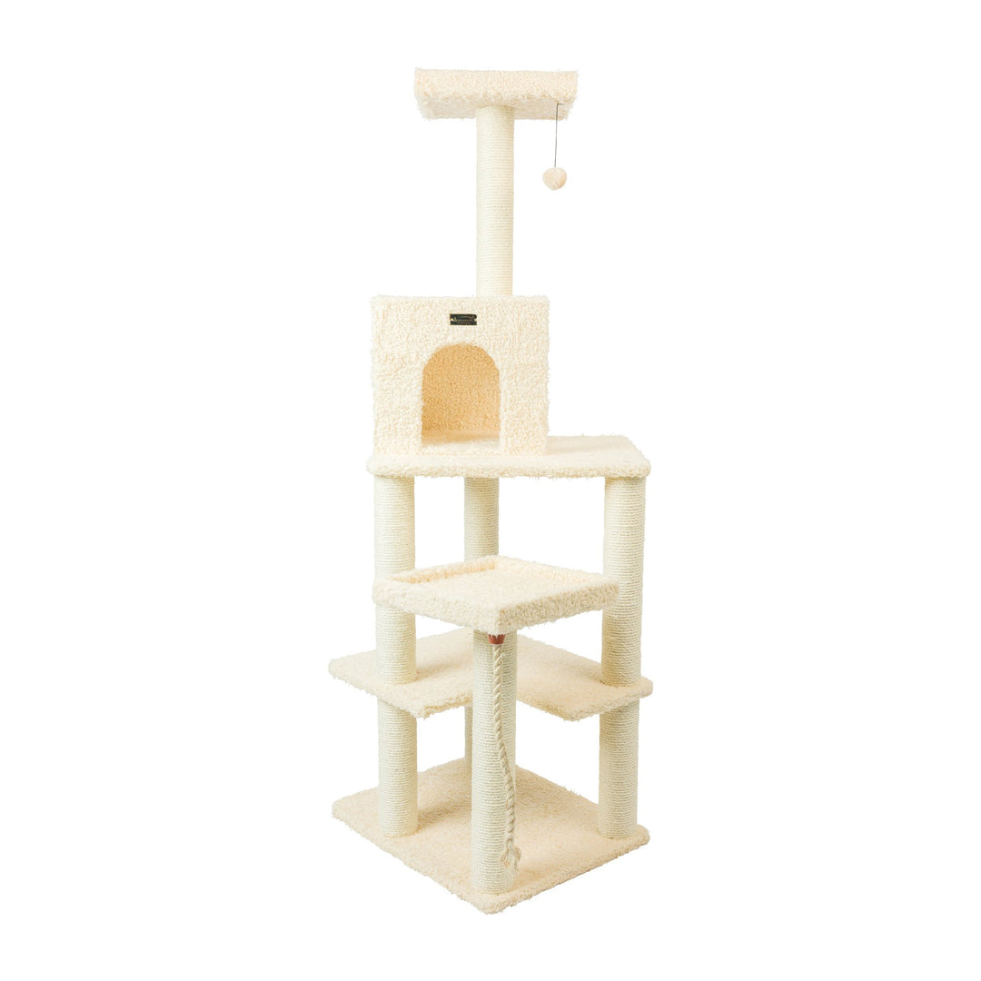 Armarkat A6902 Cat Tree Real Wood Beige 42in with Sisal Rope and Playhouse Image 6