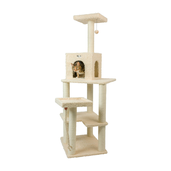 Armarkat A6902 Cat Tree Real Wood Beige 42in with Sisal Rope and Playhouse Image 7