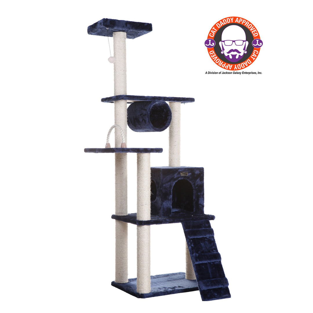 Armarkat Cat Tree A7101 Navy Blue 71in Real Wood with Sisal Scratching Posts Image 1