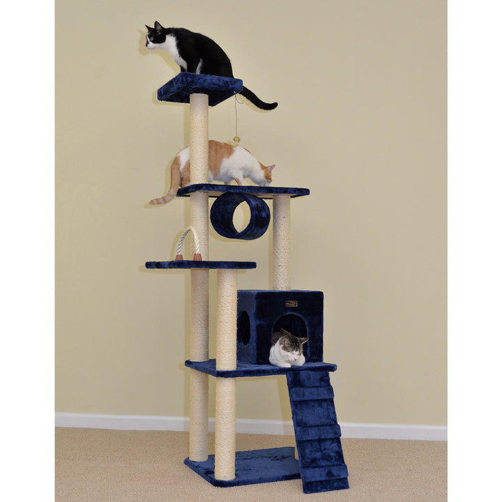 Armarkat Cat Tree A7101 Navy Blue 71in Real Wood with Sisal Scratching Posts Image 3