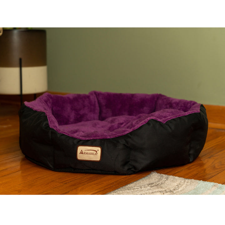 Armarkat Large Cat Bed Purple Black Mulberry Velvet Foam Bolstered C101 23.5" Image 4