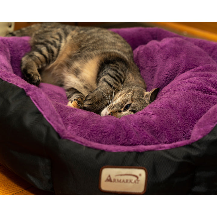 Armarkat Large Cat Bed Purple Black Mulberry Velvet Foam Bolstered C101 23.5" Image 7