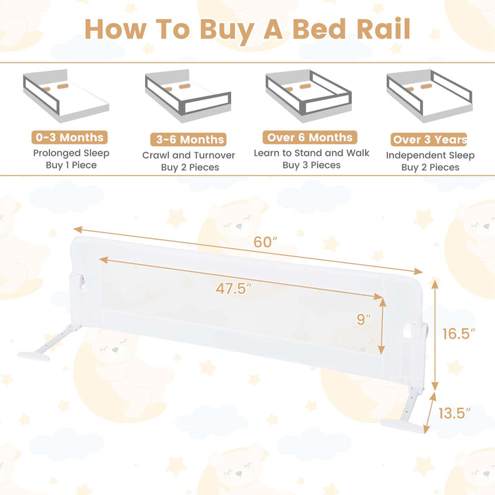 Babyjoy 60" Toddler Foldable Bed Rail with Adjustable Safety Strap Bedrail Guard White/Gray Image 3