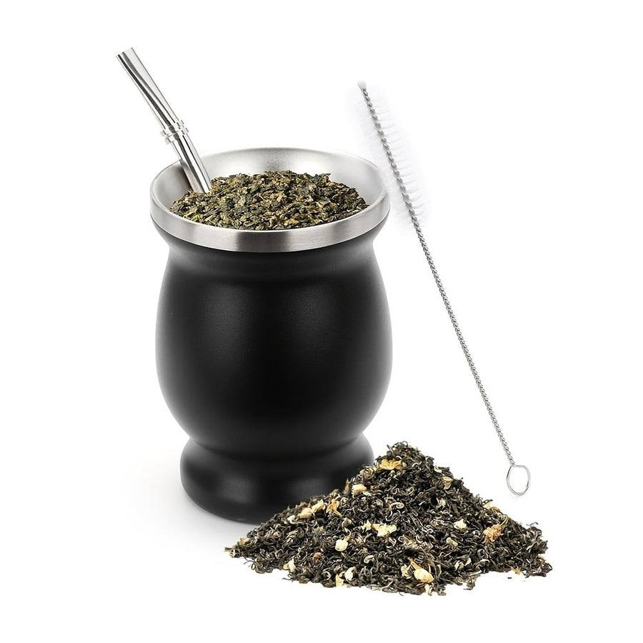 Yerba Mate Cup Stainless Steel Tea Tumbler Home Office Mug With Straw Brush Image 1