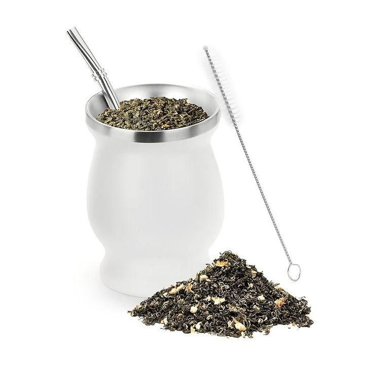 Yerba Mate Cup Stainless Steel Tea Tumbler Home Office Mug With Straw Brush Image 1