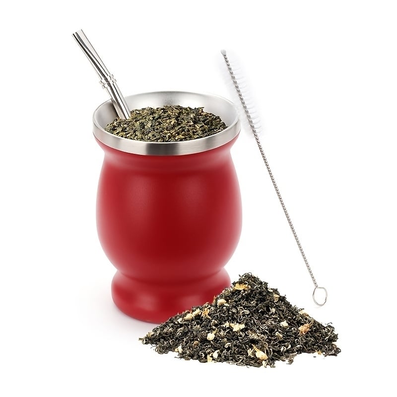 Yerba Mate Cup Stainless Steel Tea Tumbler Home Office Mug With Straw Brush Image 4