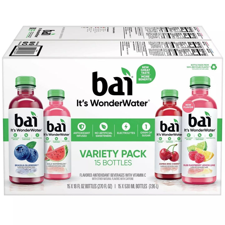 Bai WonderWater Variety Pack 18 Fluid Ounce (Pack of 15) Image 1