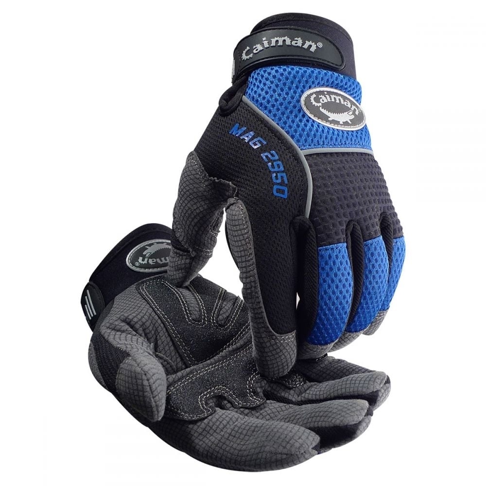 Caiman Synthetic Leather Padded Palm Grip Mechanics Gloves Black/Blue (1 pair) - 2950 BLUE/BACK/GREY Image 1