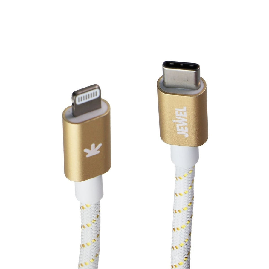 JEWEL (10Ft) Braided USB-C to 8-Pin Lightning Charging Cable - White / Gold Image 1