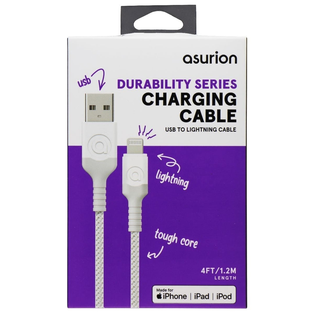 Asurion Durability (4-Ft) 8-Pin Lightning to USB Braided Charging Cable - White Image 1