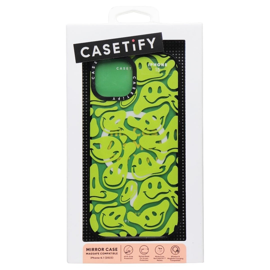 Casetify Impact Series Case for MagSafe for iPhone 15 - Acid Smiles Neon Green Image 1