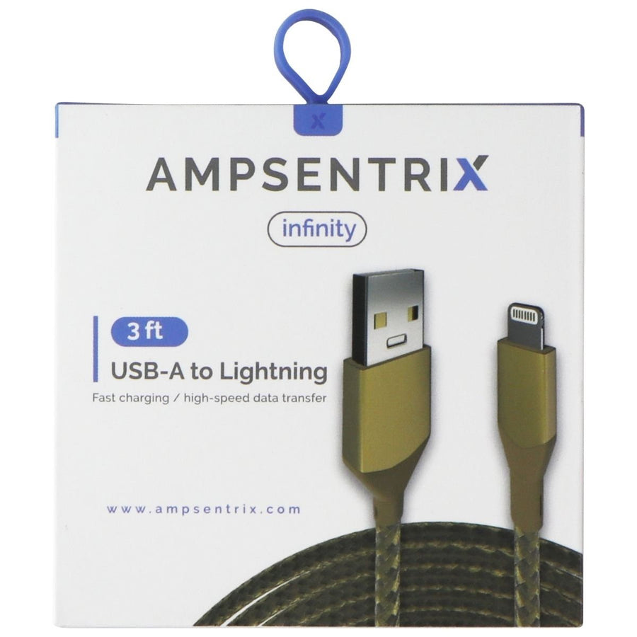 AmpSentrix Infinity 3 FT USB-A to Lightning 8-pin Charge Cable - Gold Image 1