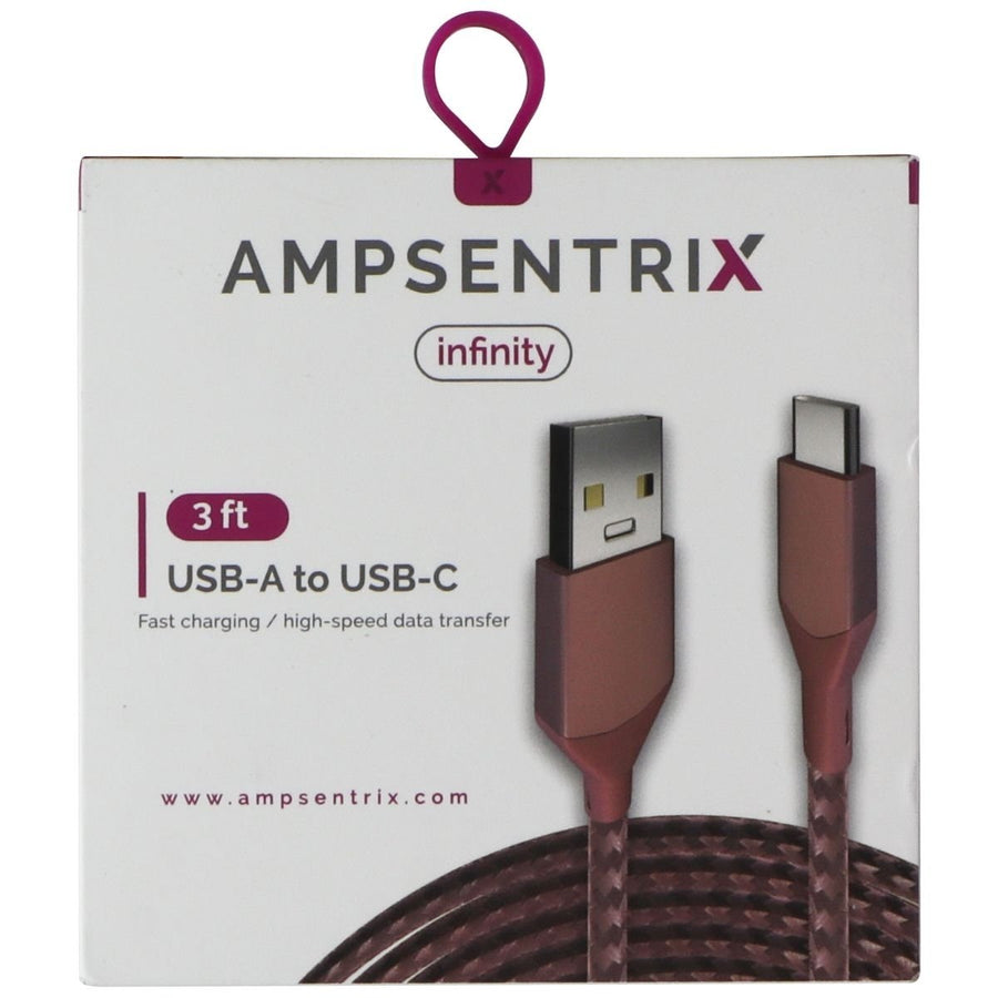 AmpSentrix Infinity 3 FT USB-A to USB-C Charge Cable - Rose Gold Image 1