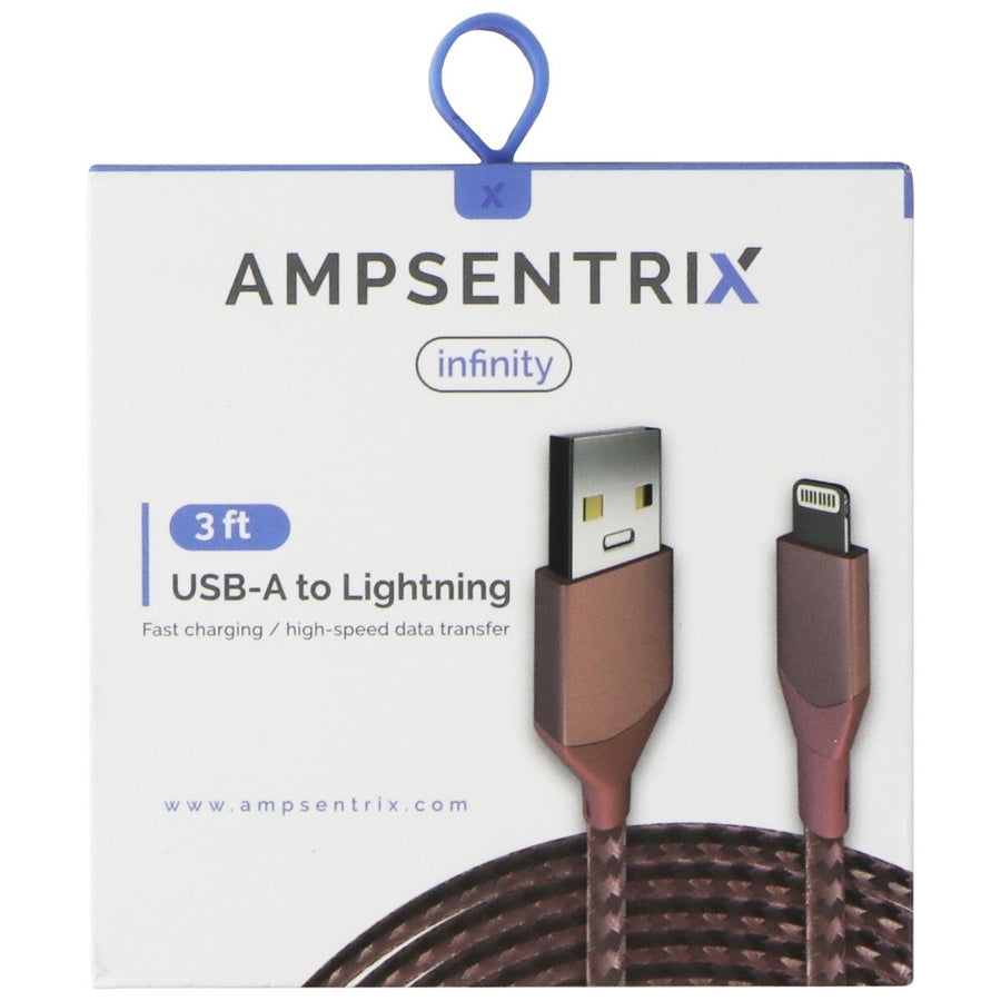 AmpSentrix Infinity 3 FT USB-A to Lightning 8-pin Charge Cable - Rose Gold Image 1