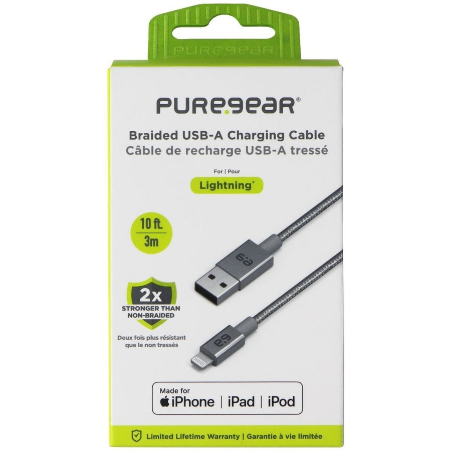 PureGear Braided USB-A to Lighting 8-Pin 10FT Charge Cable - Space Gray Image 1