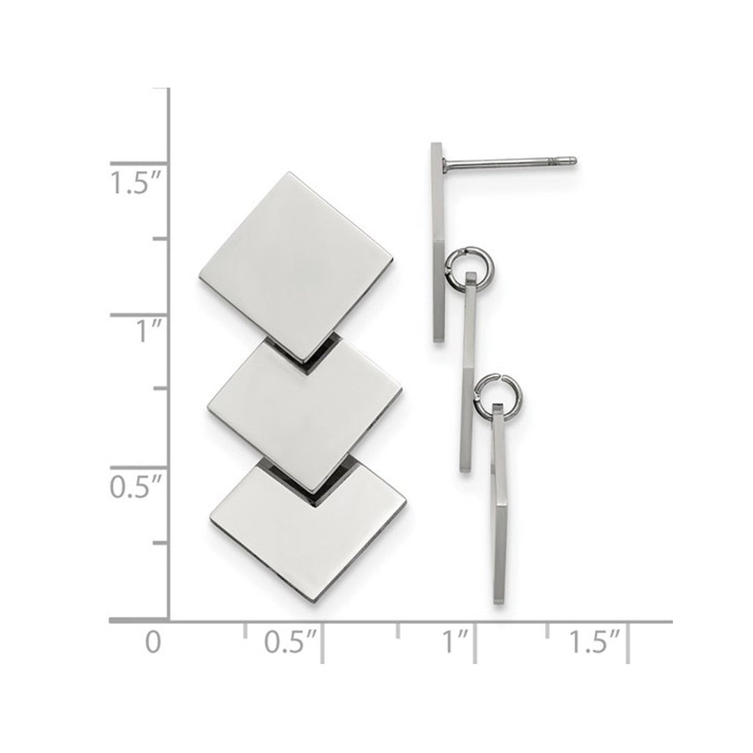 Stainless Steel Geometric Squares Dangle Earrings Image 2