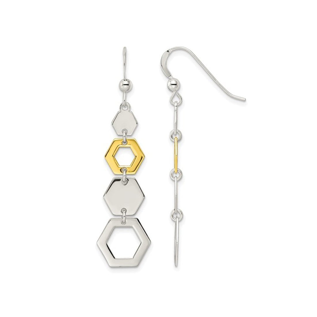 Sterling Silver Hexagon Geometric Dangle Earrings Image 1