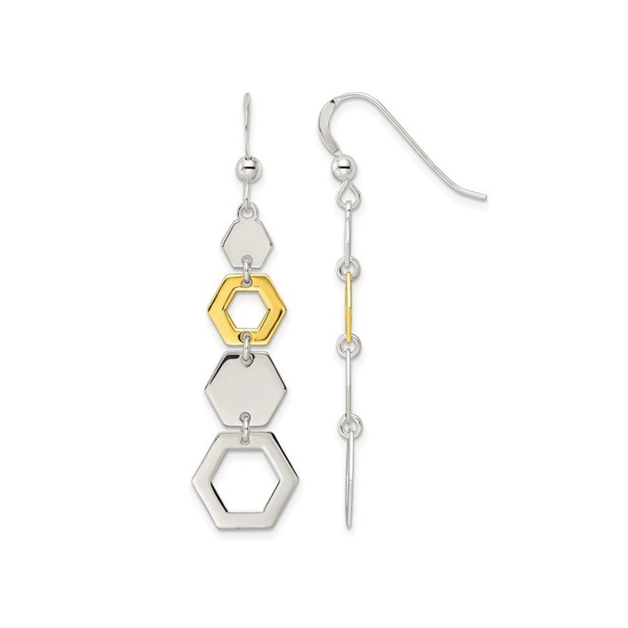 Sterling Silver Hexagon Geometric Dangle Earrings Image 1