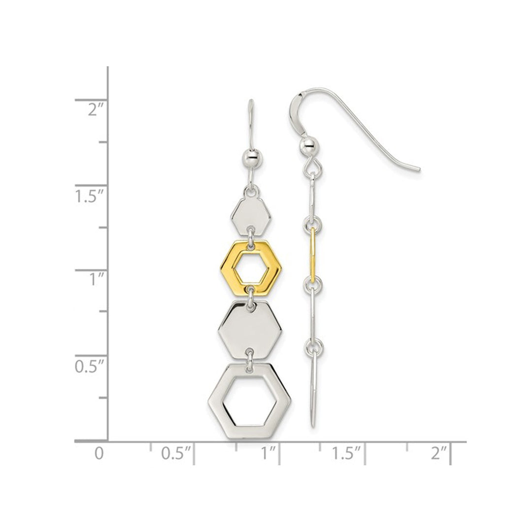 Sterling Silver Hexagon Geometric Dangle Earrings Image 2