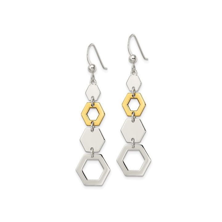 Sterling Silver Hexagon Geometric Dangle Earrings Image 4