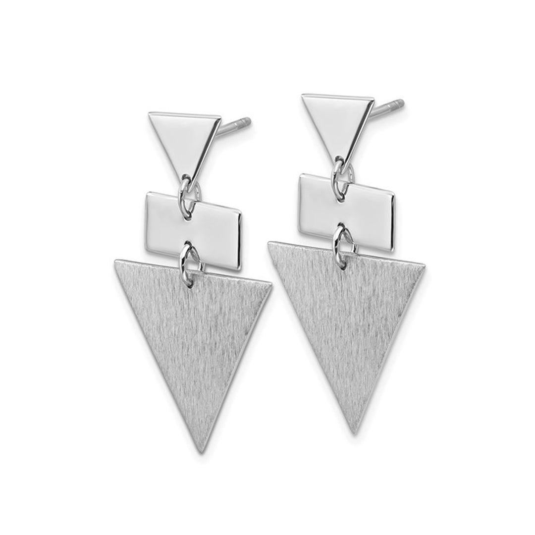 Sterling Silver Polish and Brushed Geometric Dangle Earrings Image 2