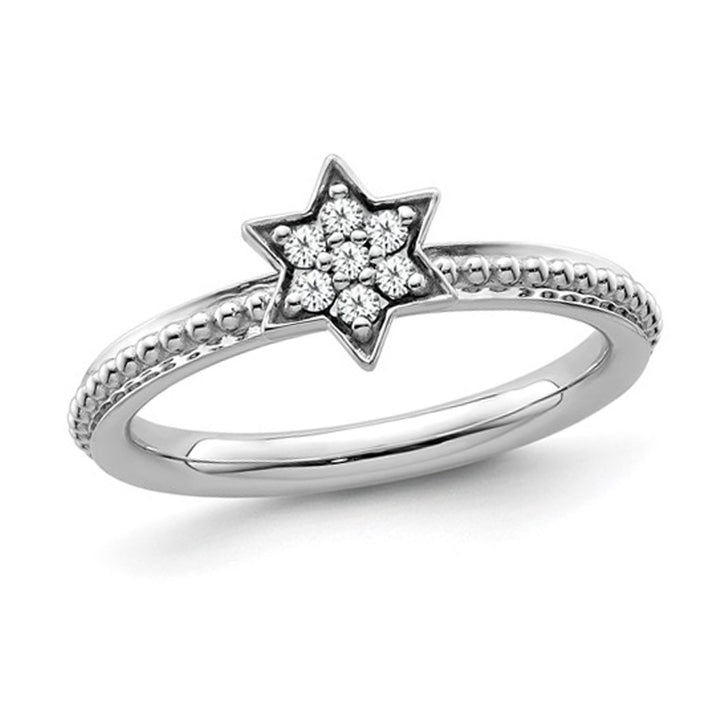 Star Ring with Diamonds 1/5 Carat (ctw) in 14K White Gold Image 1