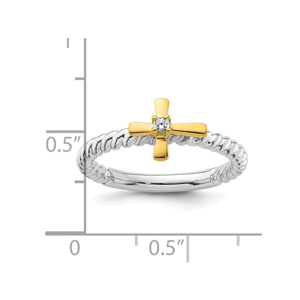 14K White and Yellow Gold Cross Ring with Accent Diamond Image 2