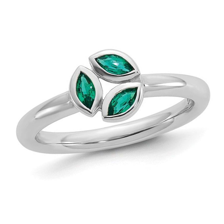 1/5 Carat (ctw) Lab-Created Emerald Leaf Ring in Sterling Silver Image 1
