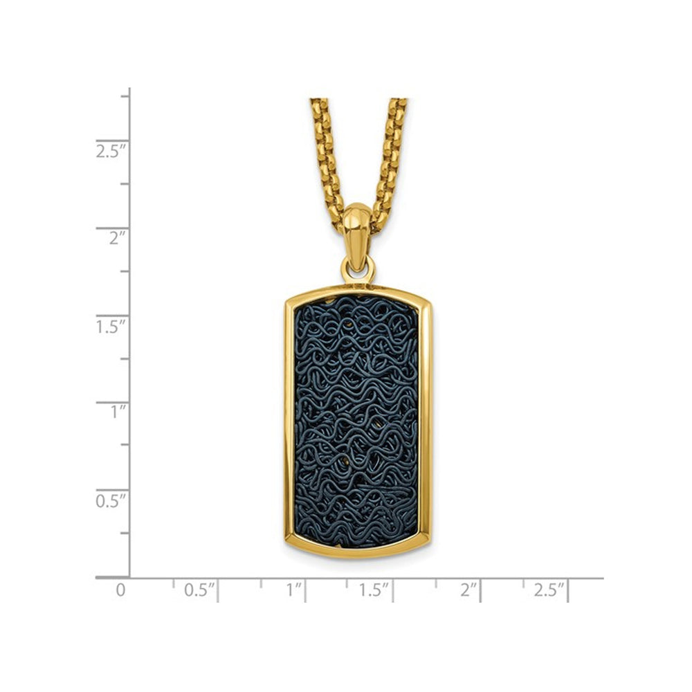 Mens Black Wire Inlay Dog Tag Pendant Necklace in Yellow Stainless Steel with Chain Image 2