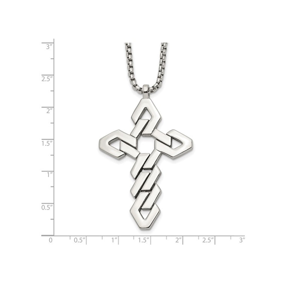 Mens Stainless Steel Polished Geometric Cross Pendant Necklace with Chain Image 2