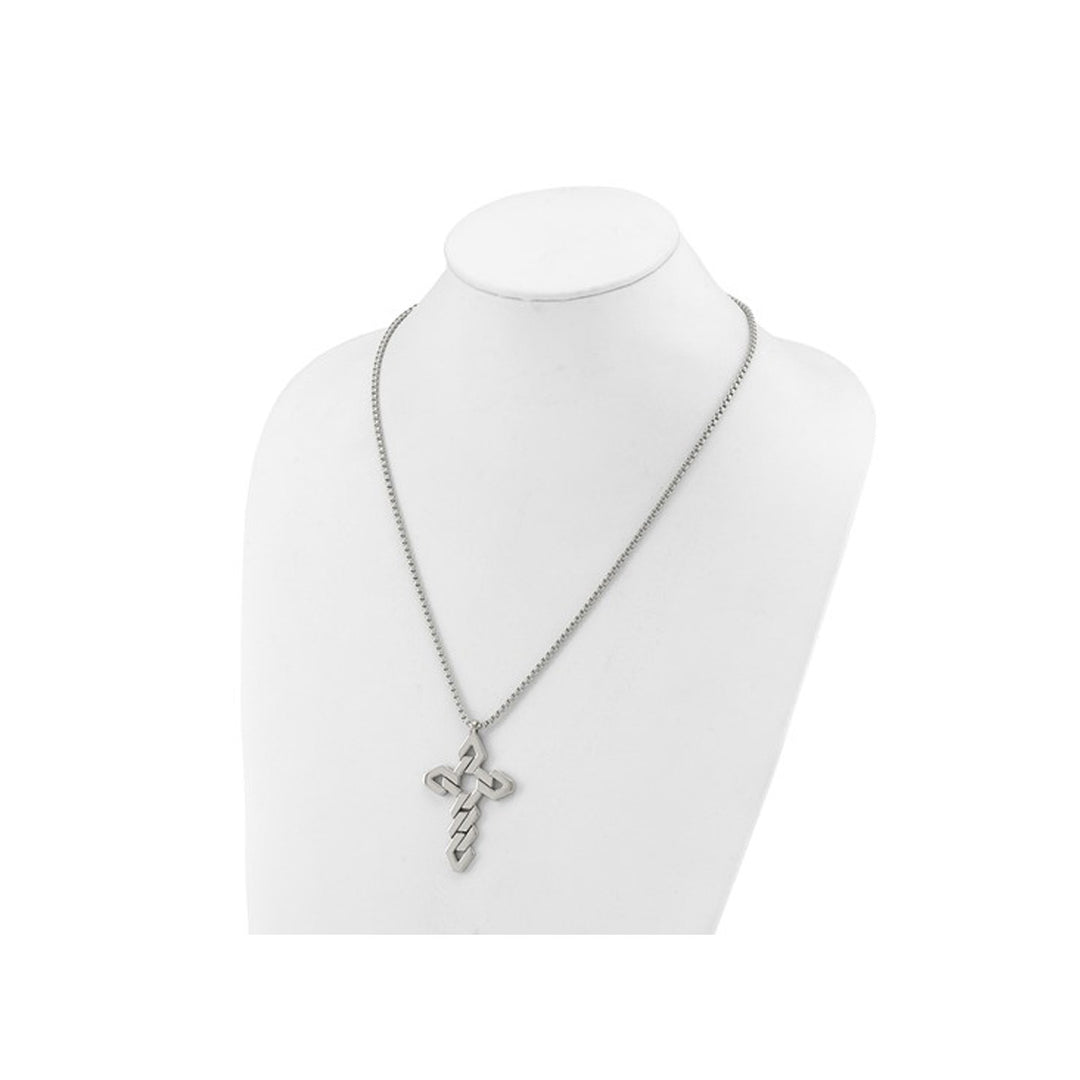 Mens Stainless Steel Polished Geometric Cross Pendant Necklace with Chain Image 3