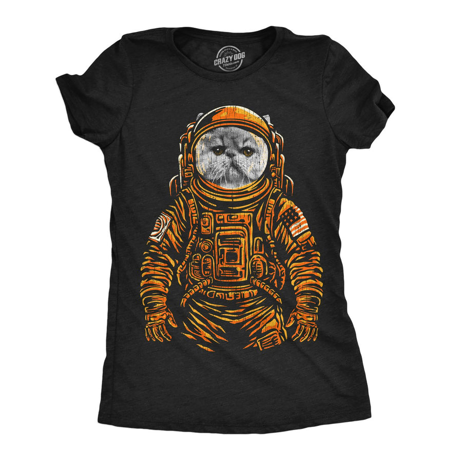 Womens Funny T Shirts Space Kitty Cool Astronaut Kitten Graphic Tee For Ladies Image 1