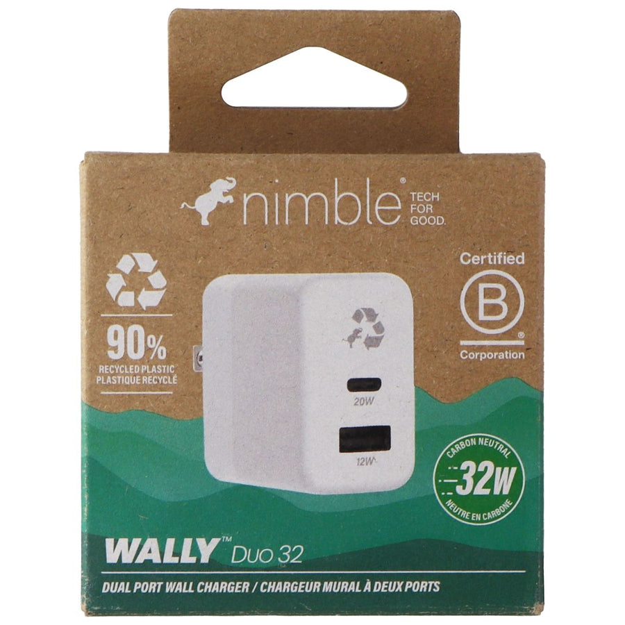 Nimble Wally Duo (32W) Dual-Port (USB-C and USB-A) Wall Charger - Polar White Image 1