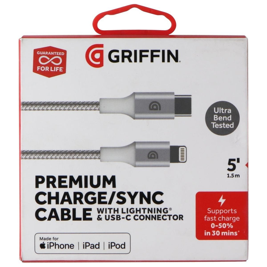 Griffin 5FT Premium Charge/Sync USB-C to 8-Pin Cable for iPhone and iPad - Silver Image 1