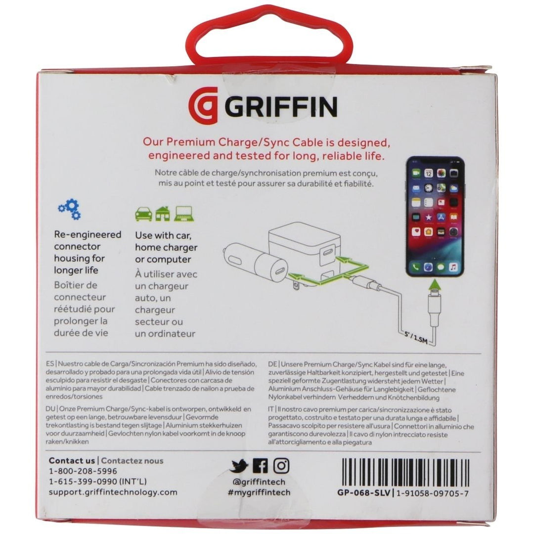 Griffin 5FT Premium Charge/Sync USB-C to 8-Pin Cable for iPhone and iPad - Silver Image 2