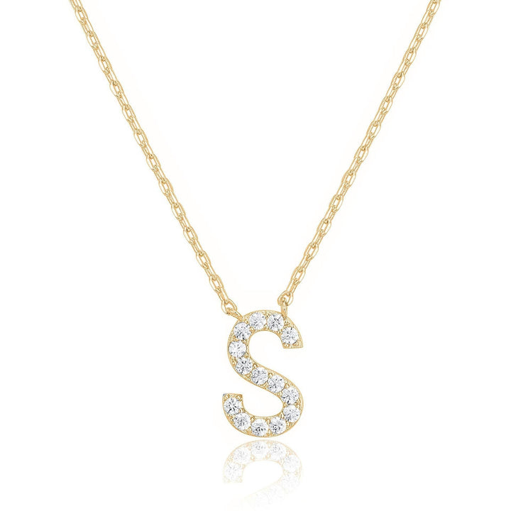 14k Yellow Gold Plated Initial S Pendant Necklace Created White Sapphire Jewelry Image 1