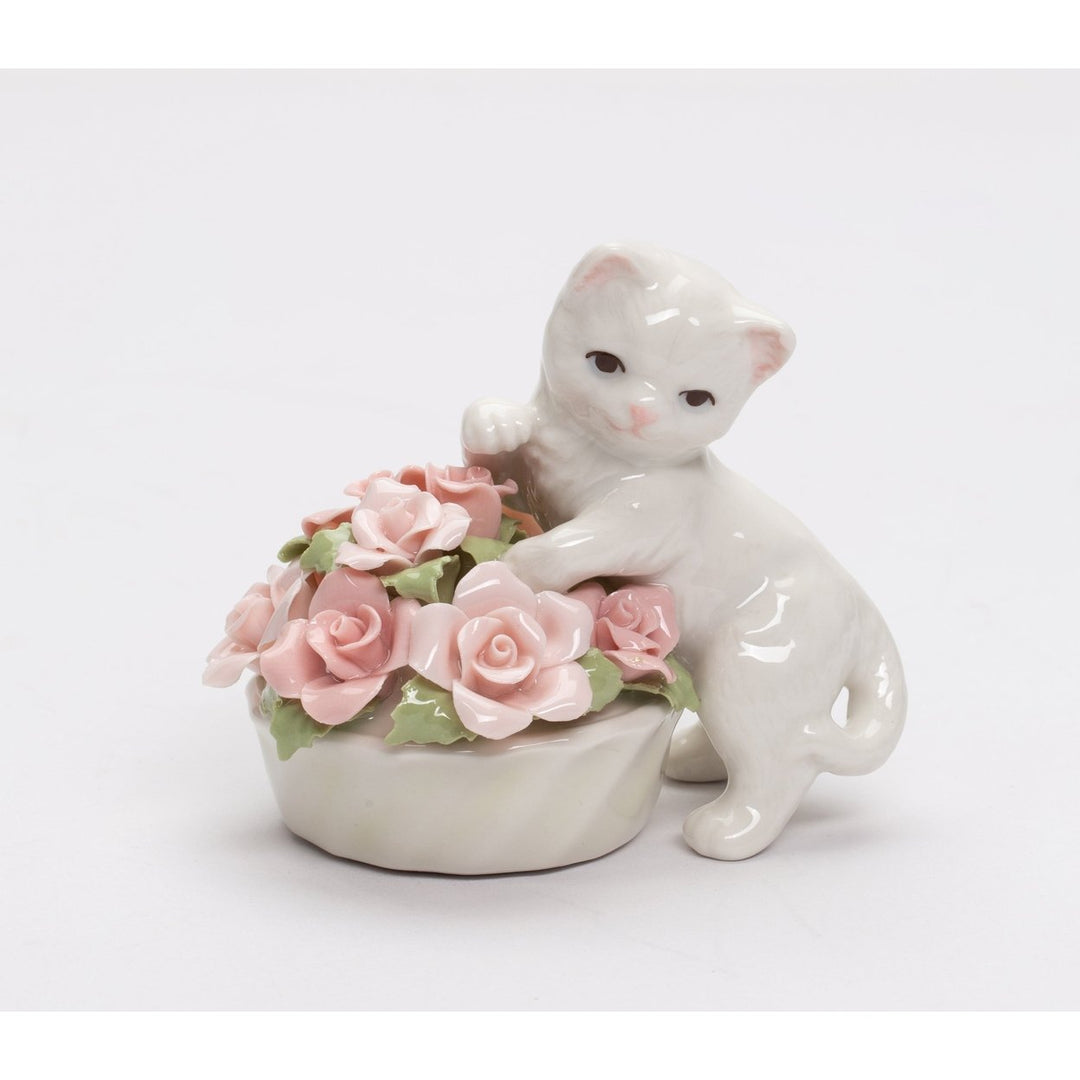 Ceramic Kitten Figurine with Flowers Pot 3.25in Cat Lover Image 3