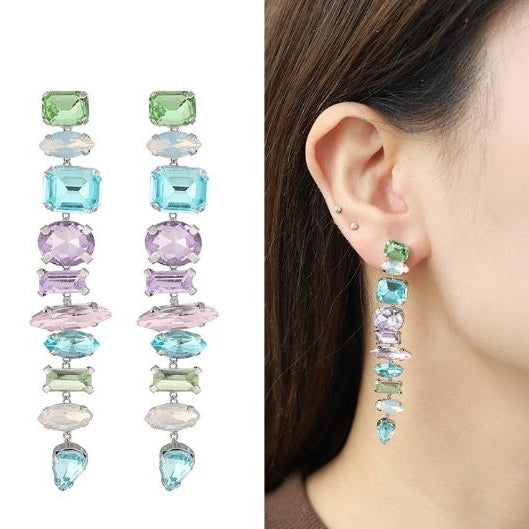 3PC Spring/Summer  Popular Earrings for Womens Colorful and Distinctive High end Glass Diamond Fashion Earrings Image 2