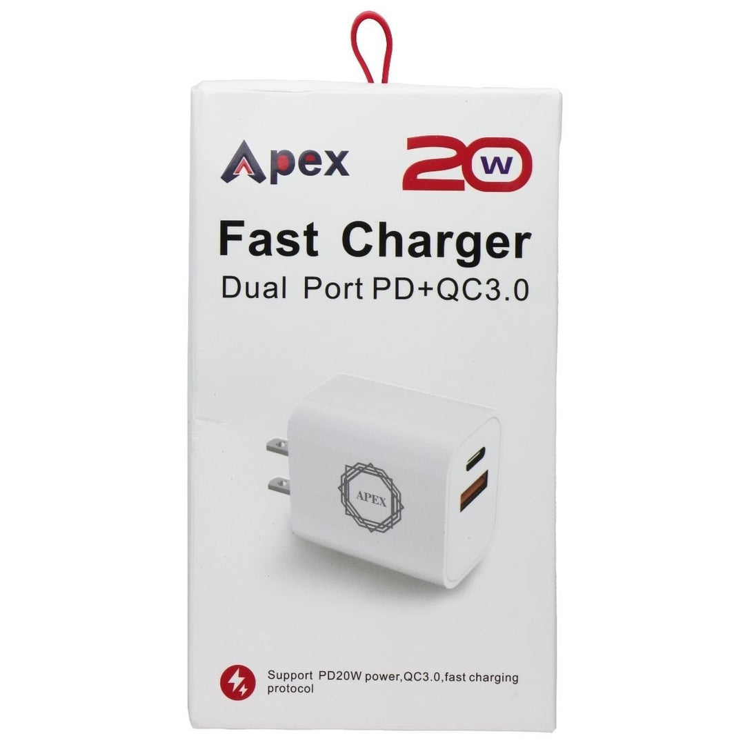 Apex (20W) Fast Charger Dual-Port (USB and USB-C) PD+QC3.0 Power Adapter - White Image 1