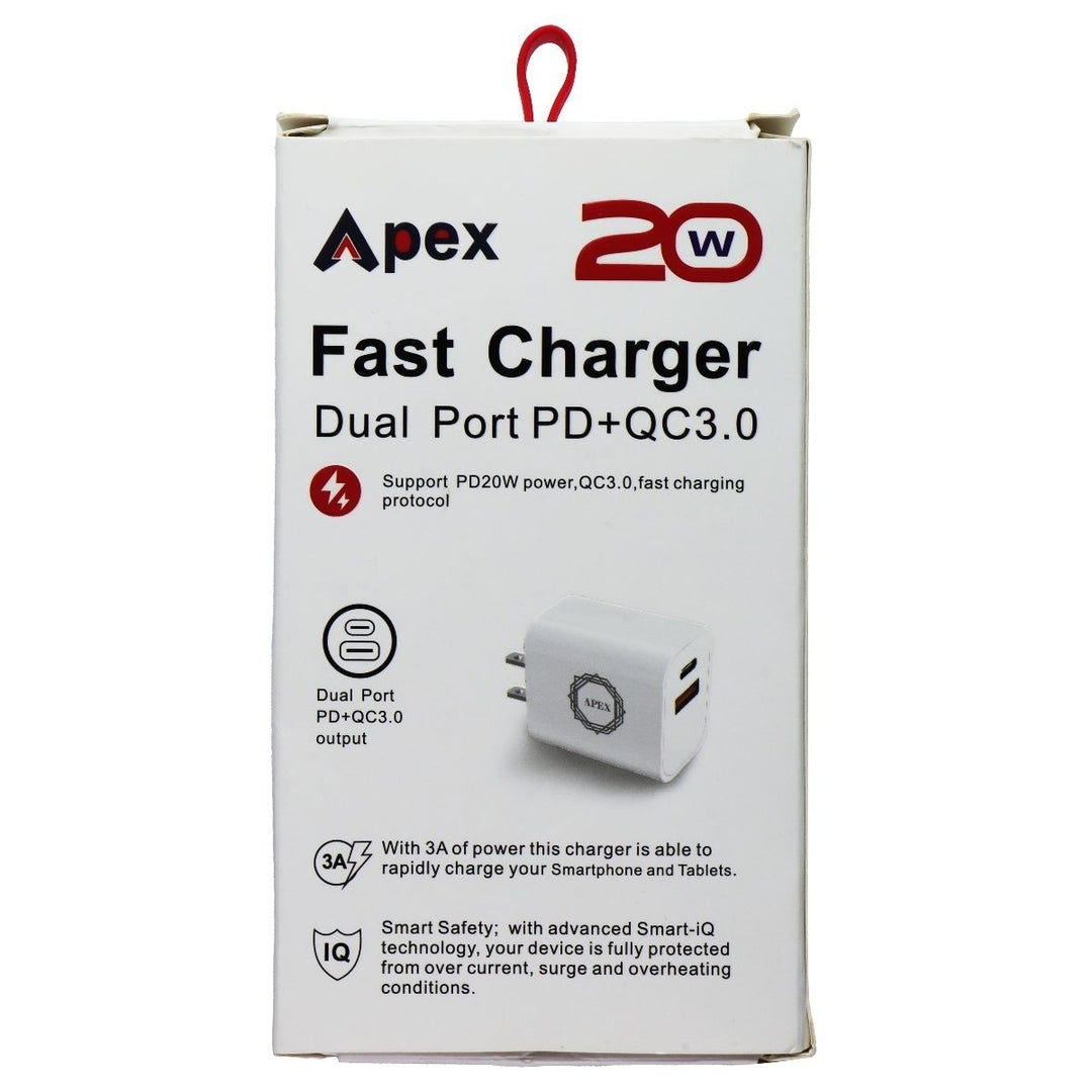 Apex (20W) Fast Charger Dual-Port (USB and USB-C) PD+QC3.0 Power Adapter - White Image 2