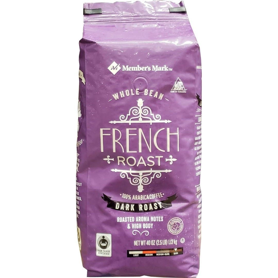 Members Mark French Roast Fair Trade Certified Whole Bean Coffee 40 Ounce Image 1