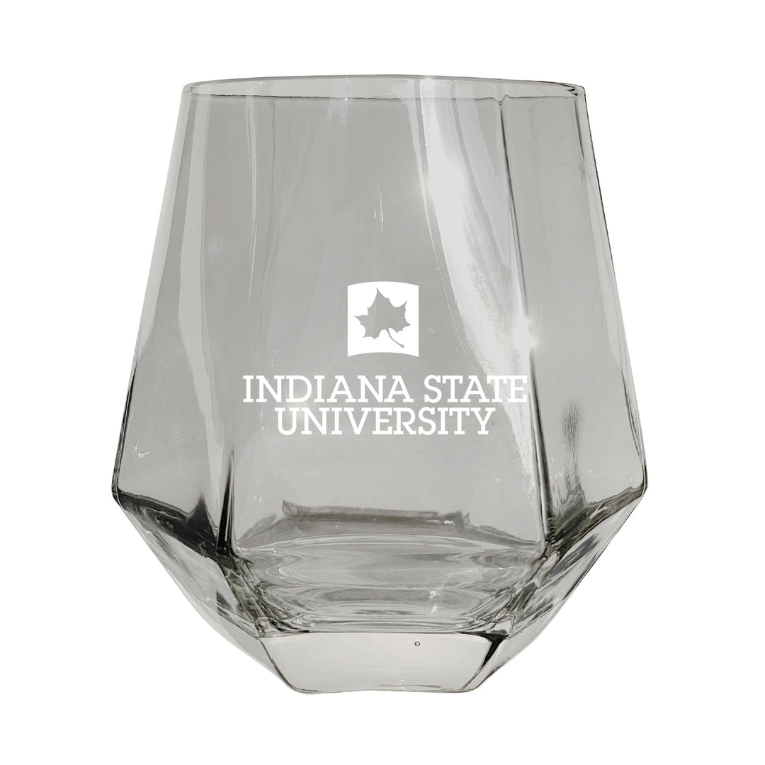 Indiana State University Etched Diamond Cut Stemless 10 ounce Wine Glass Image 1