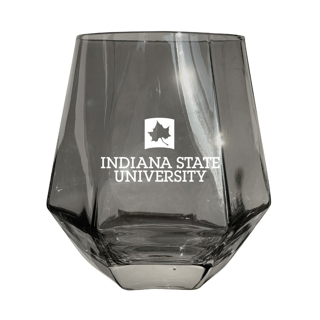 Indiana State University Etched Diamond Cut Stemless 10 ounce Wine Glass Image 2